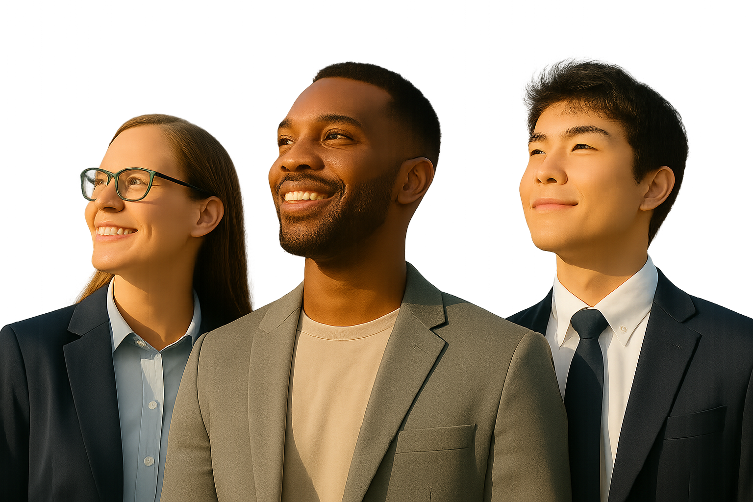 Three professionals collaborating - representing successful career transformation in the AI era